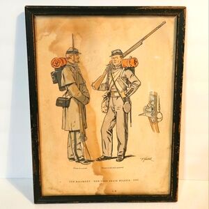 RARE Antique Print by Fritz Kredel Soldiers of The American Army 7th Regiment